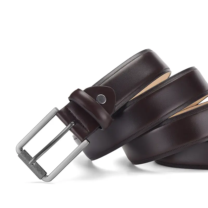 Men's Brown Genuine Leather Pin Buckle Belt - Image 6