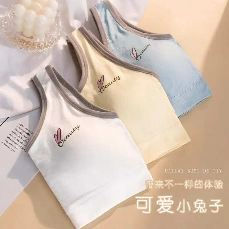 Pure Cotton Girls' Bra Sports Underwear Shockproof Running Development Early Senior high school Student Girls' Big Boy Fixed Cup Vest