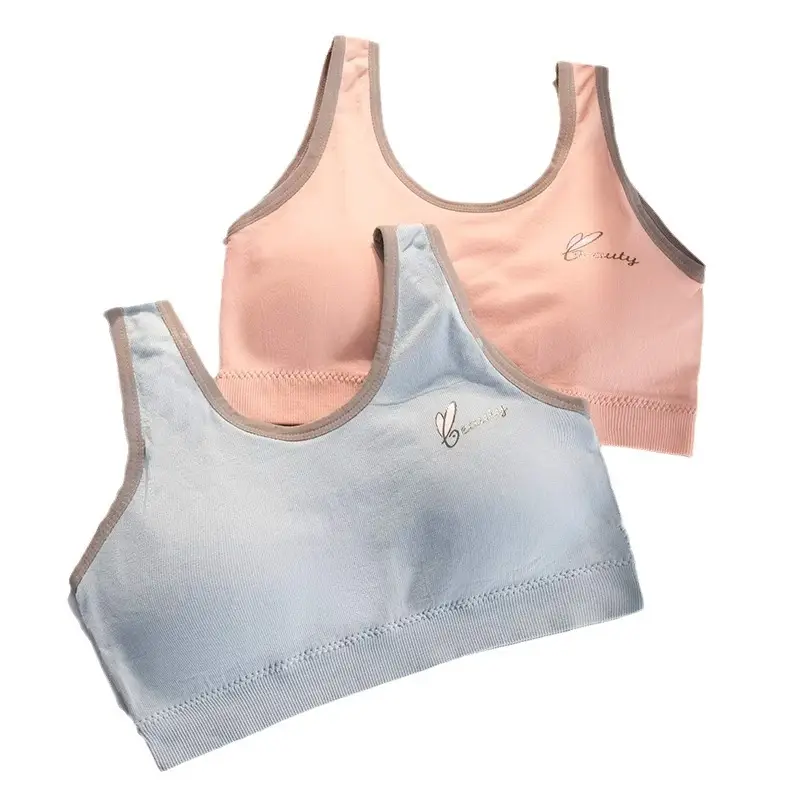 Pure Cotton Girls' Bra Sports Underwear Shockproof Running Development Early Senior high school Student Girls' Big Boy Fixed Cup Vest
