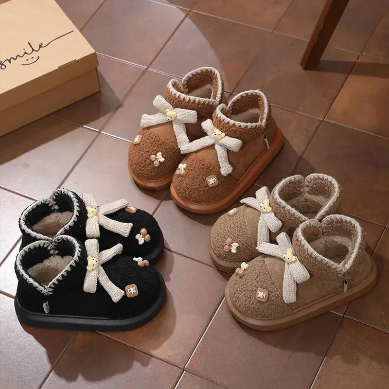Women's Winter Cartoon Bear Bow Warm Cotton Slippers