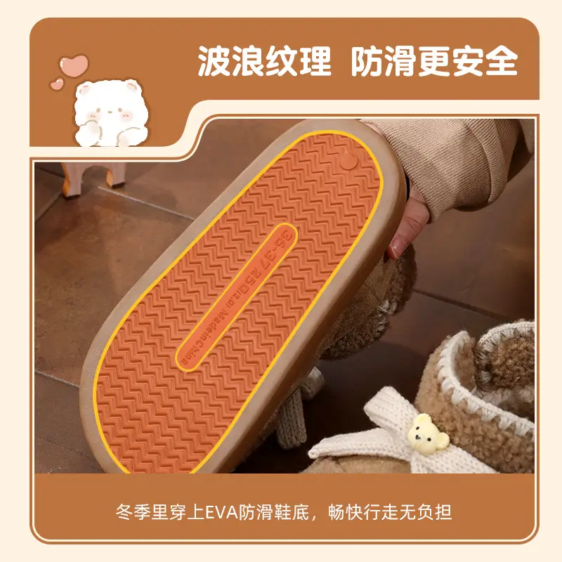 Women's Winter Cartoon Bear Bow Warm Cotton Slippers