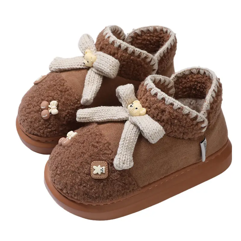 Women's Winter Cartoon Bear Bow Warm Cotton Slippers