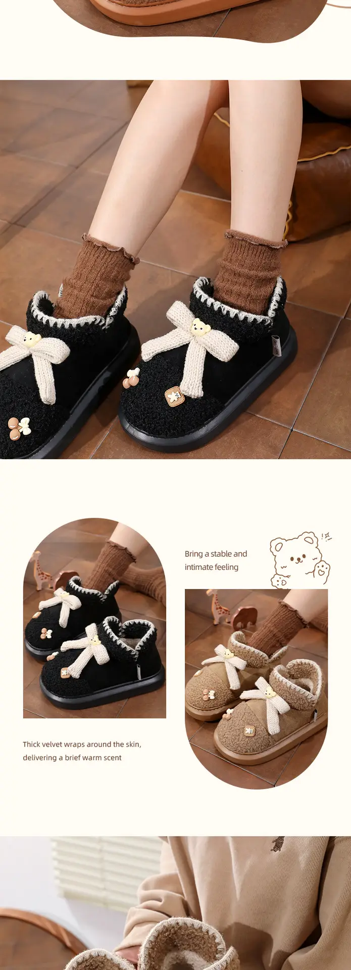 Women's Winter Cartoon Bear Bow Warm Cotton Slippers — feature 8
