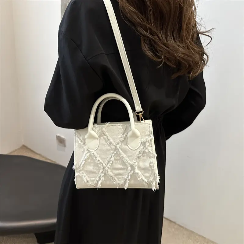 Women's White Embroidered Shoulder Bag with Zipper Closure - Image 6