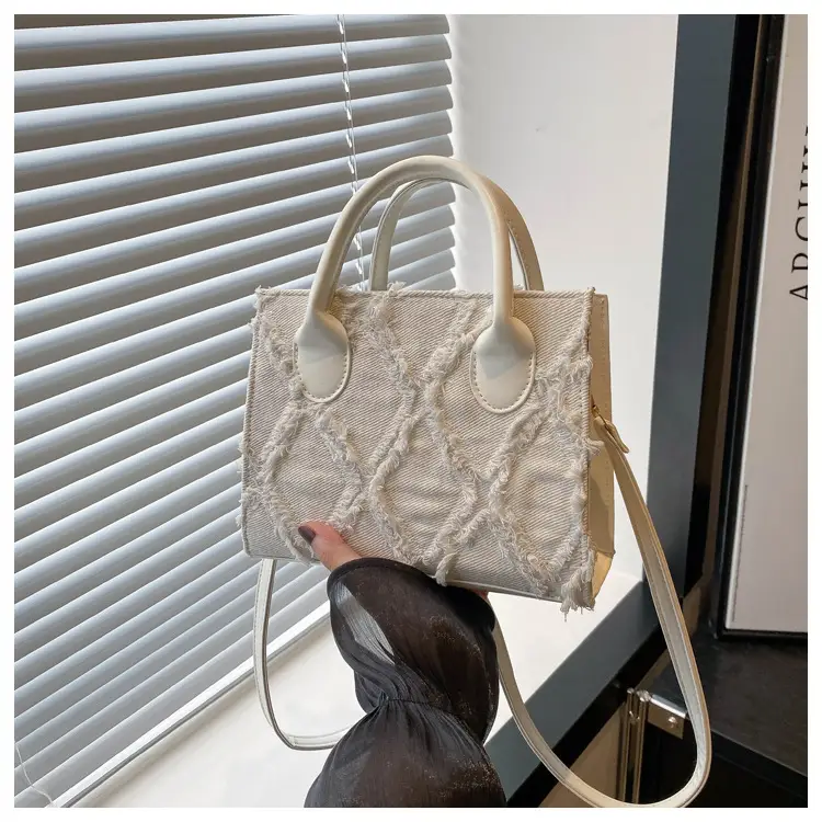 Women's White Embroidered Shoulder Bag with Zipper Closure — feature 13
