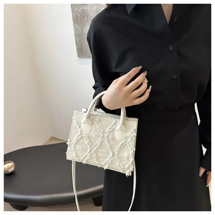Women's White Embroidered Shoulder Bag with Zipper Closure — feature 15