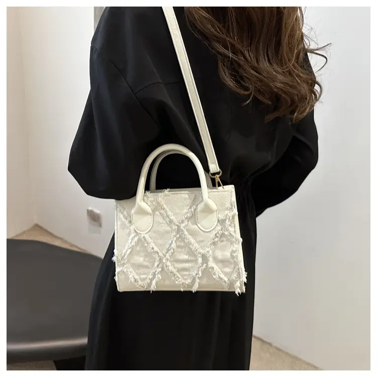 Women's White Embroidered Shoulder Bag with Zipper Closure — feature 16