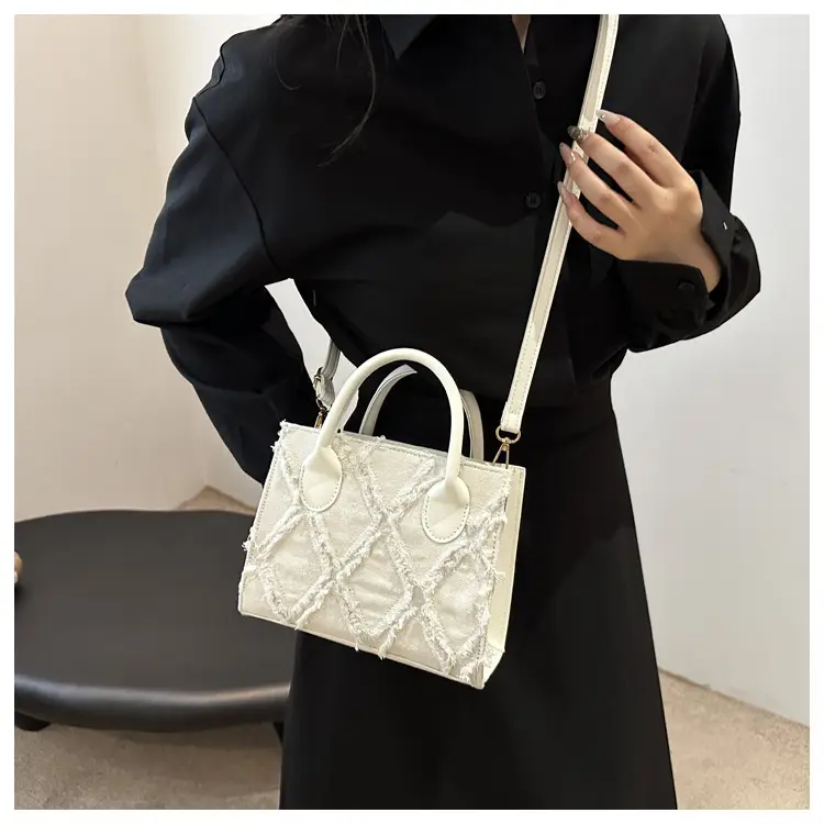 Women's White Embroidered Shoulder Bag with Zipper Closure — feature 17