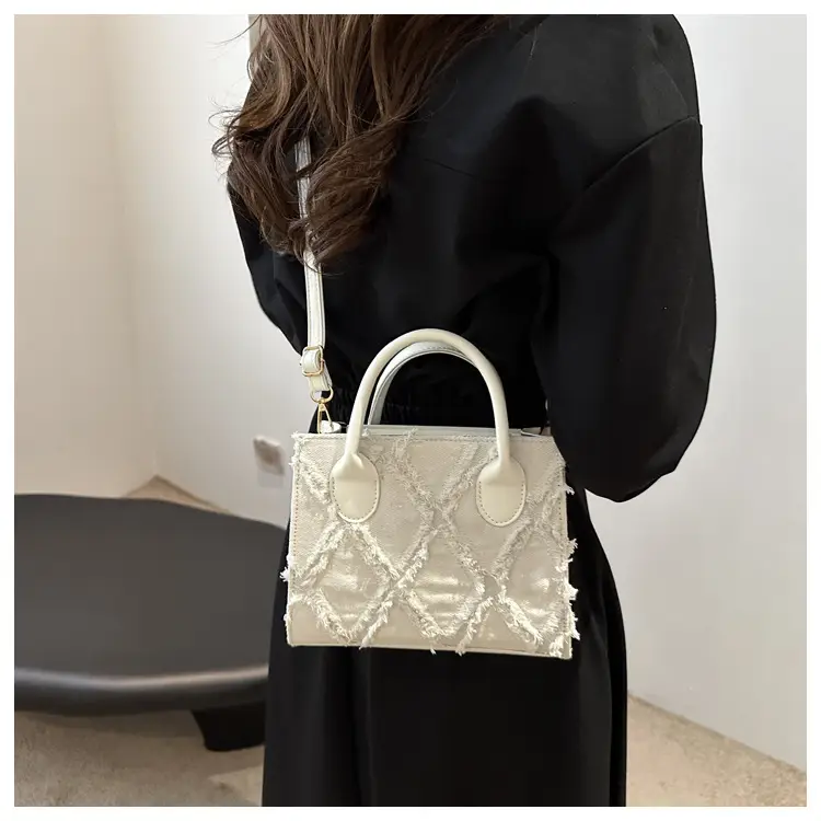 Women's White Embroidered Shoulder Bag with Zipper Closure — feature 18