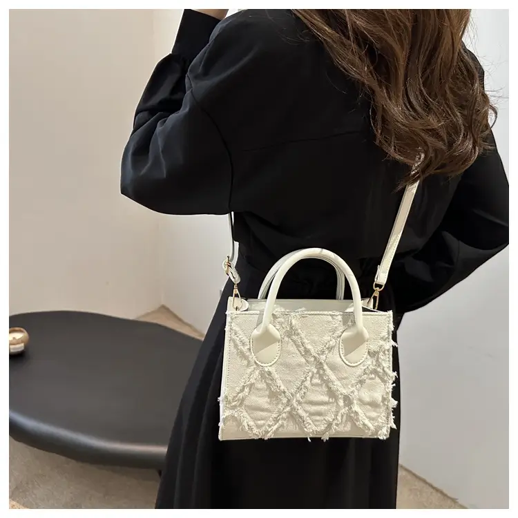 Women's White Embroidered Shoulder Bag with Zipper Closure — feature 19