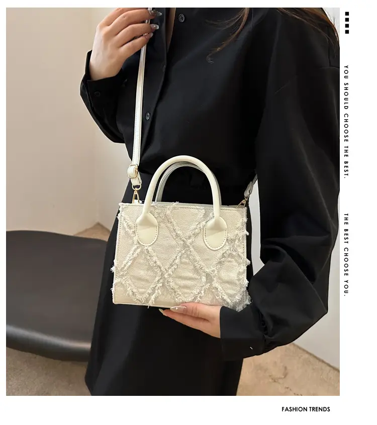 Women's White Embroidered Shoulder Bag with Zipper Closure — feature 2