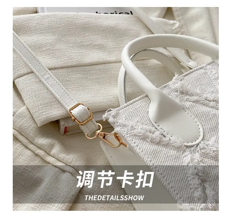 Women's White Embroidered Shoulder Bag with Zipper Closure — feature 5