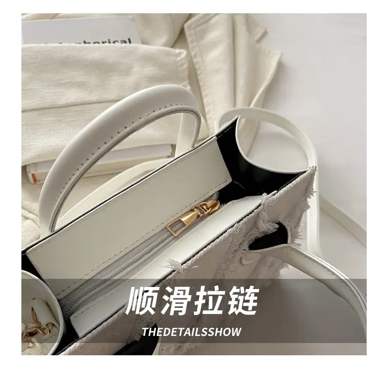 Women's White Embroidered Shoulder Bag with Zipper Closure — feature 6