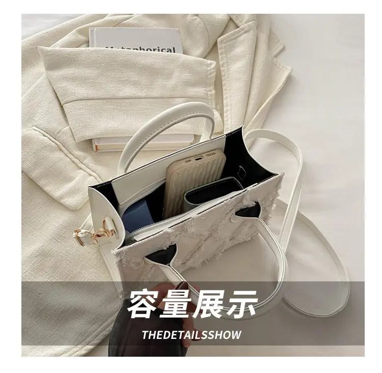 Women's White Embroidered Shoulder Bag with Zipper Closure — feature 8