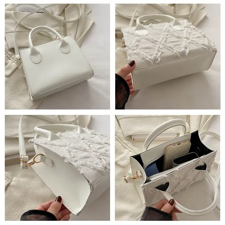 Women's White Embroidered Shoulder Bag with Zipper Closure — feature 9