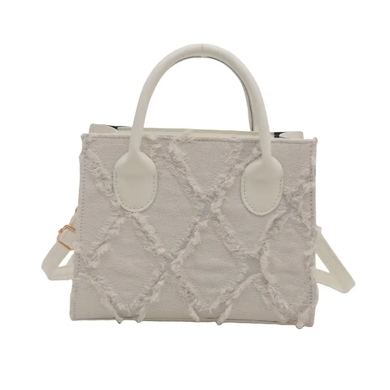 Women's White Embroidered Shoulder Bag with Zipper Closure - Image 2