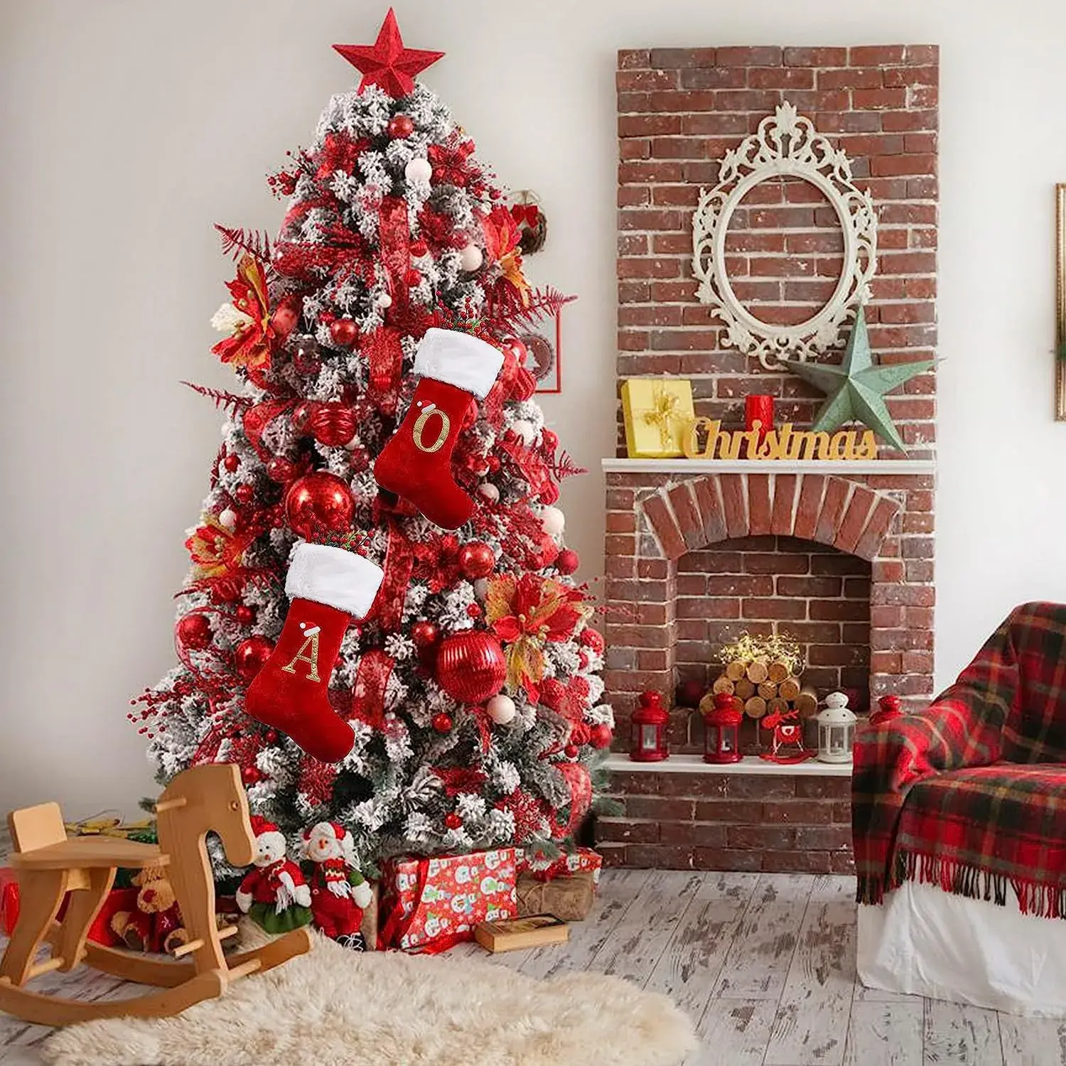 Red Knitted Christmas Stocking with Embroidered I - Image 30