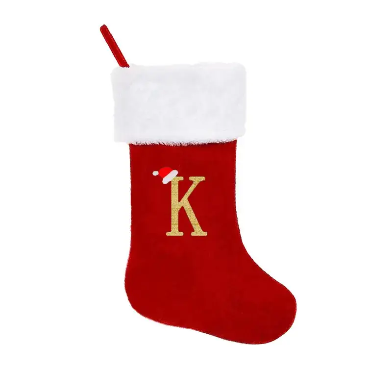 Red Knitted Christmas Stocking with Embroidered I - Image 12