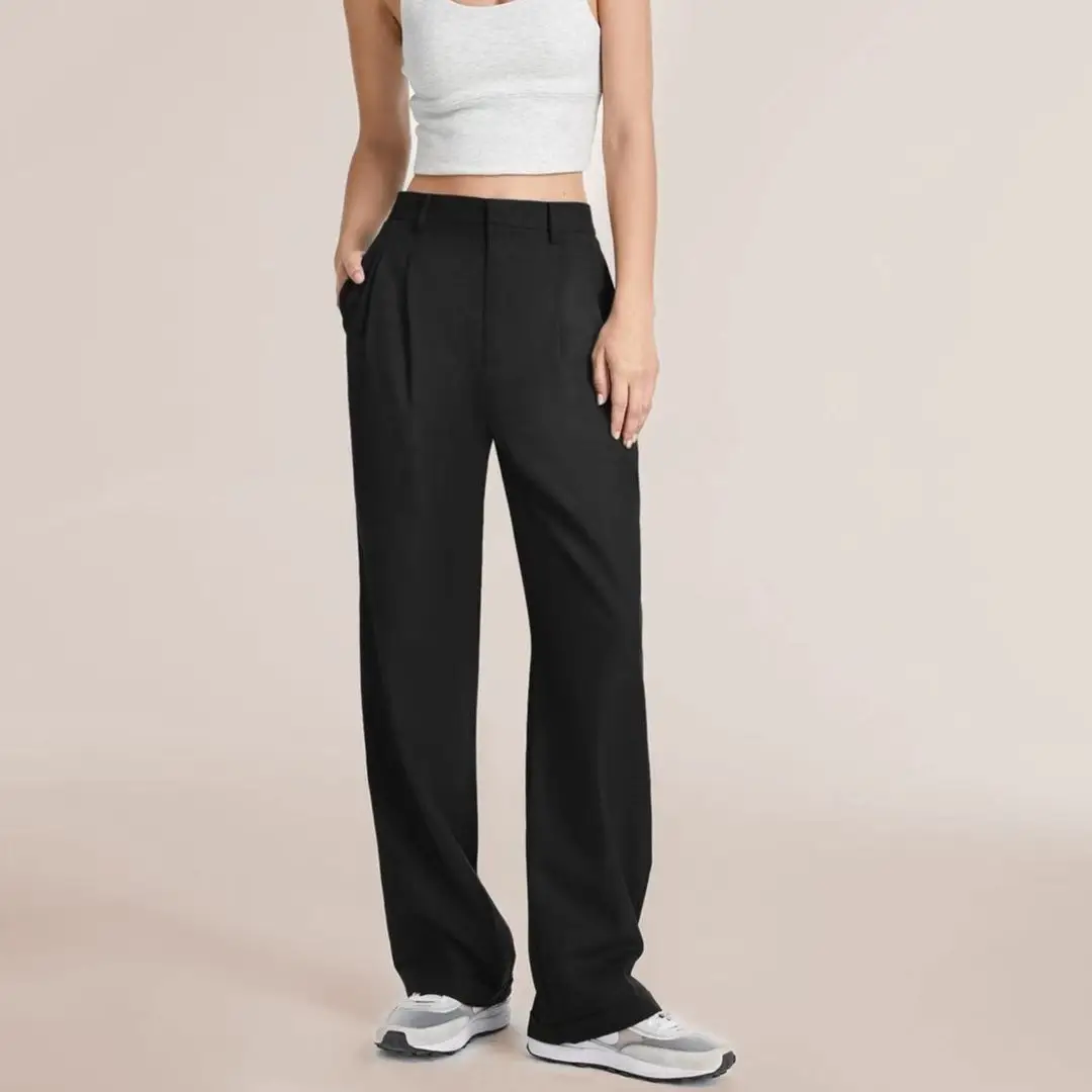 Women Wide Leg Pants Black High Waist Casual Set