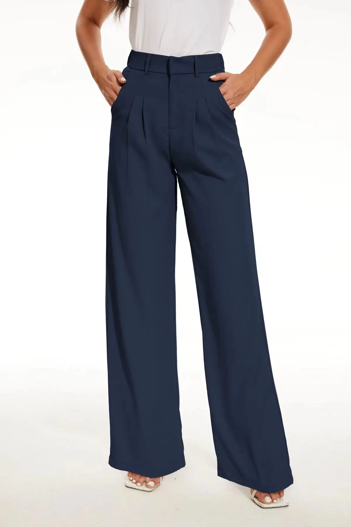 Women Wide Leg Pants Black High Waist Casual Set — feature 18