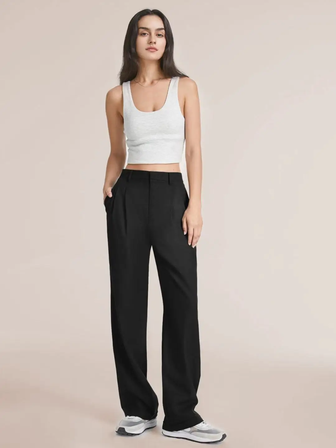 Women Wide Leg Pants Black High Waist Casual Set