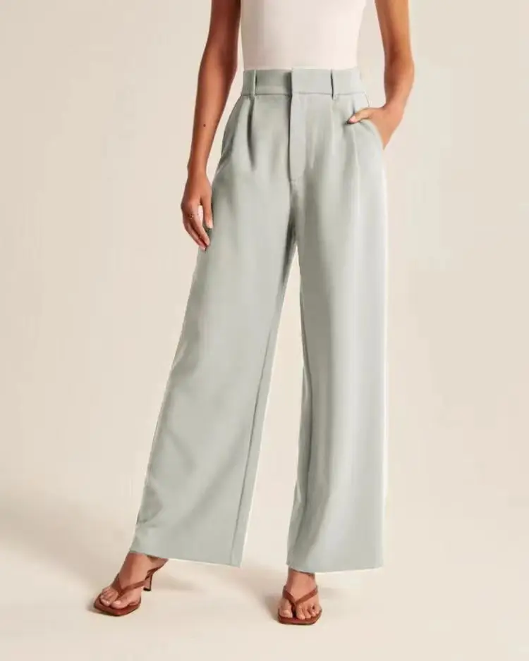 Women Wide Leg Pants Black High Waist Casual Set