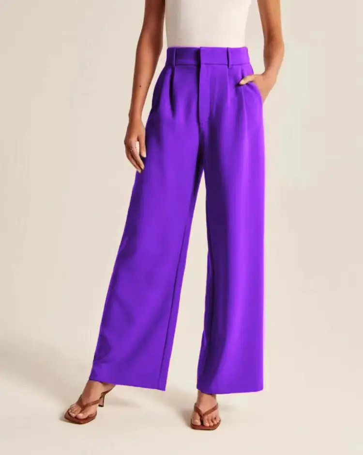 Women Wide Leg Pants Black High Waist Casual Set