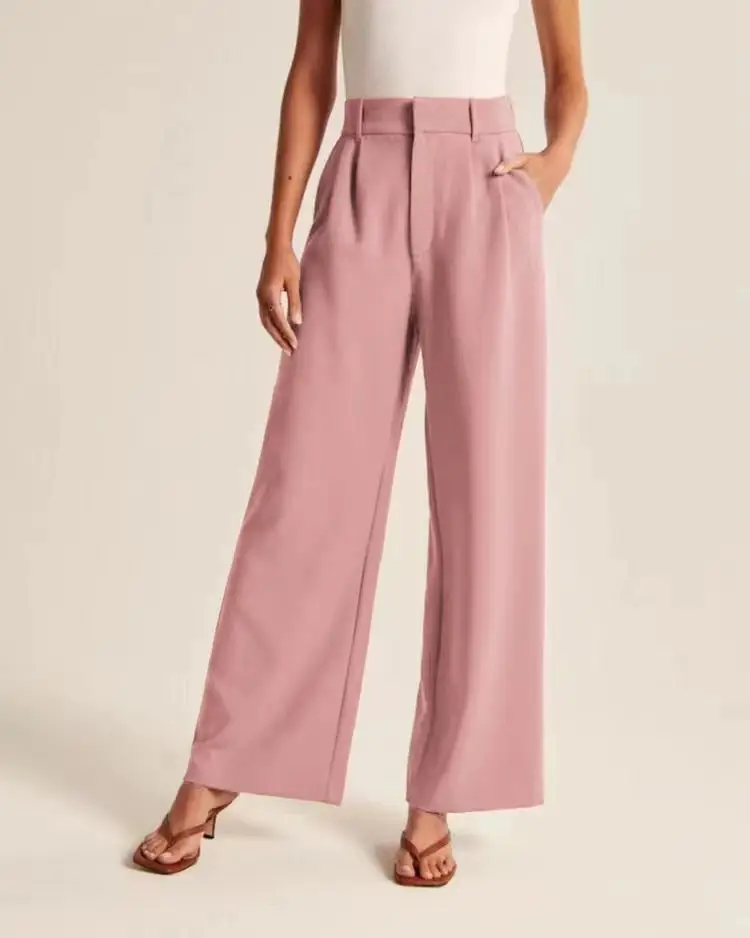 Women Wide Leg Pants Black High Waist Casual Set
