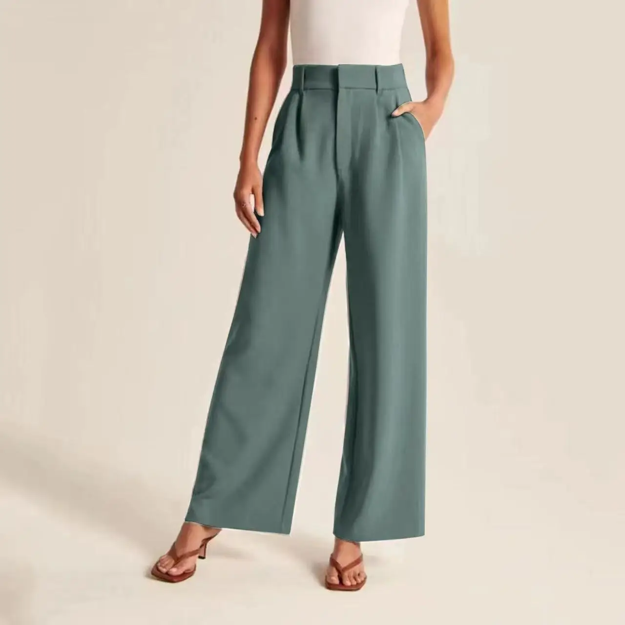 Women Wide Leg Pants Black High Waist Casual Set