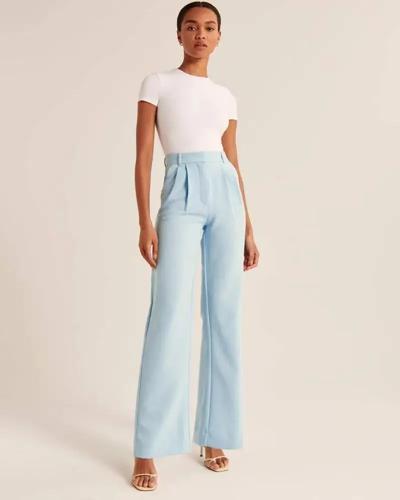 Women Wide Leg Pants Black High Waist Casual Set