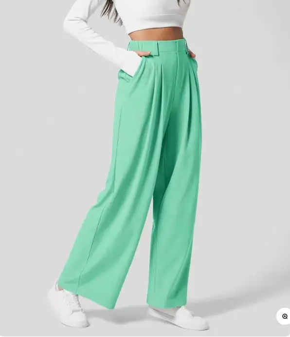 Women Wide Leg Pants Black High Waist Casual Set