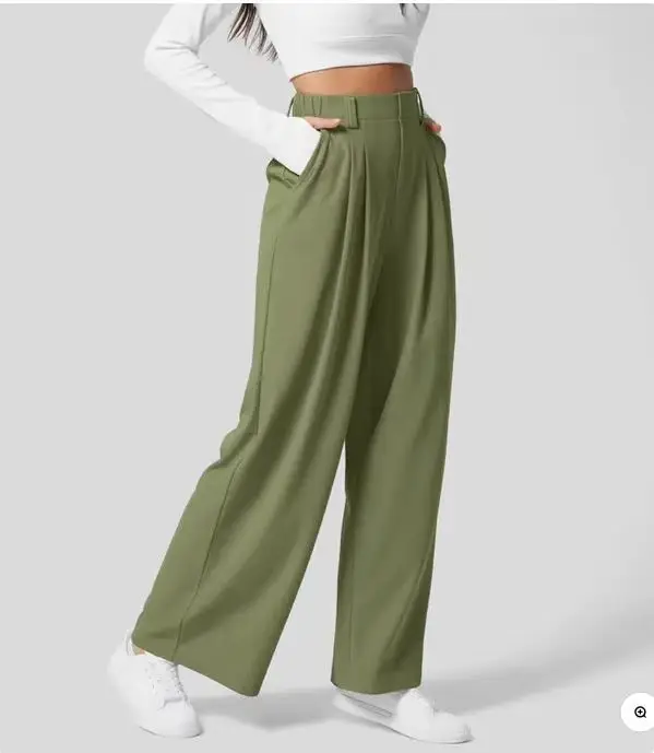 Women Wide Leg Pants Black High Waist Casual Set