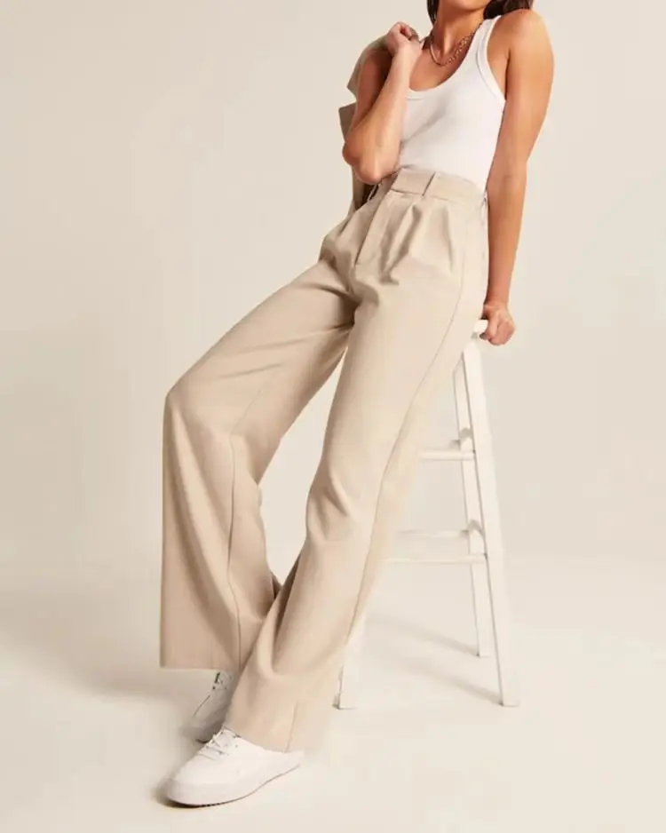 Women Wide Leg Pants Black High Waist Casual Set
