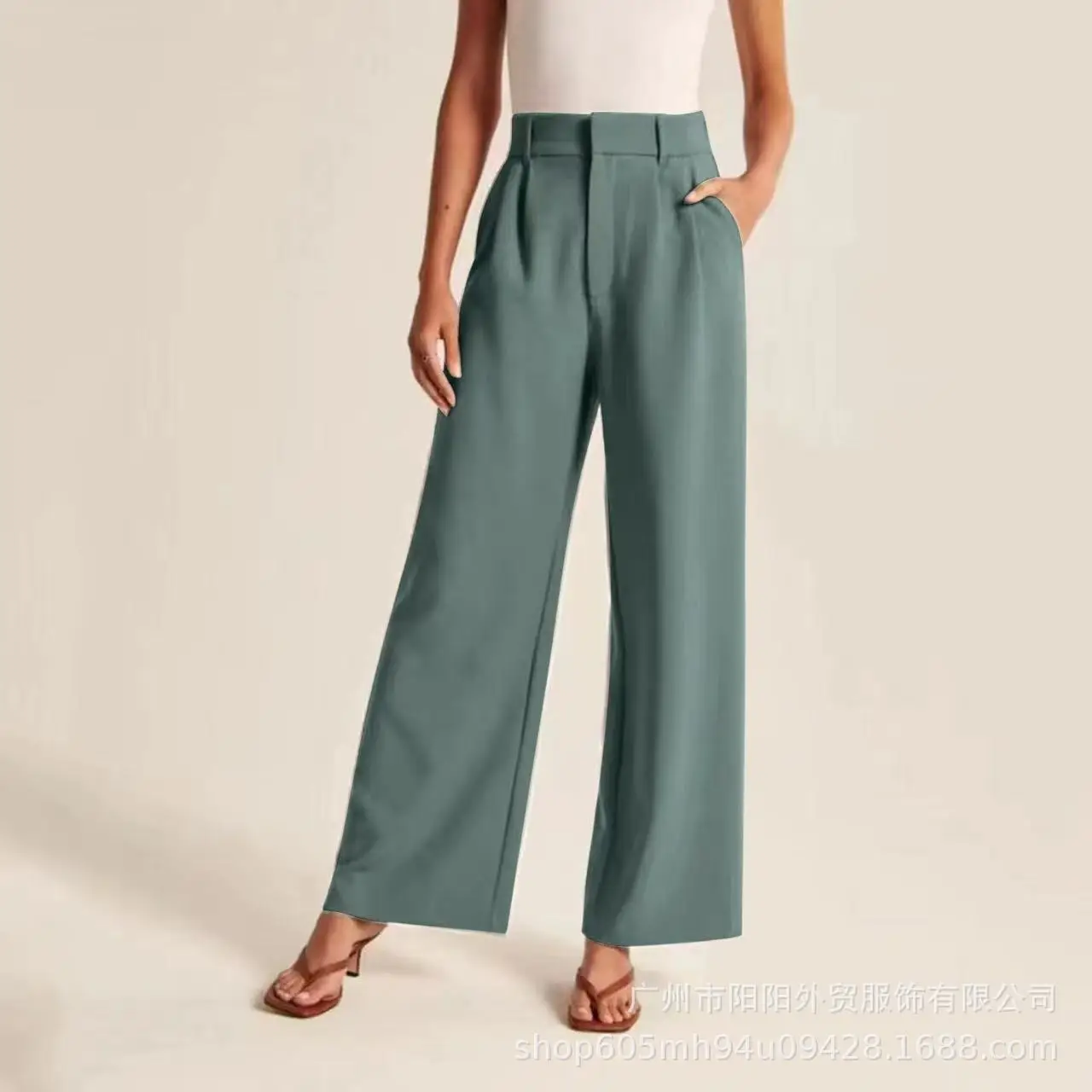 Women Wide Leg Pants Black High Waist Casual Set