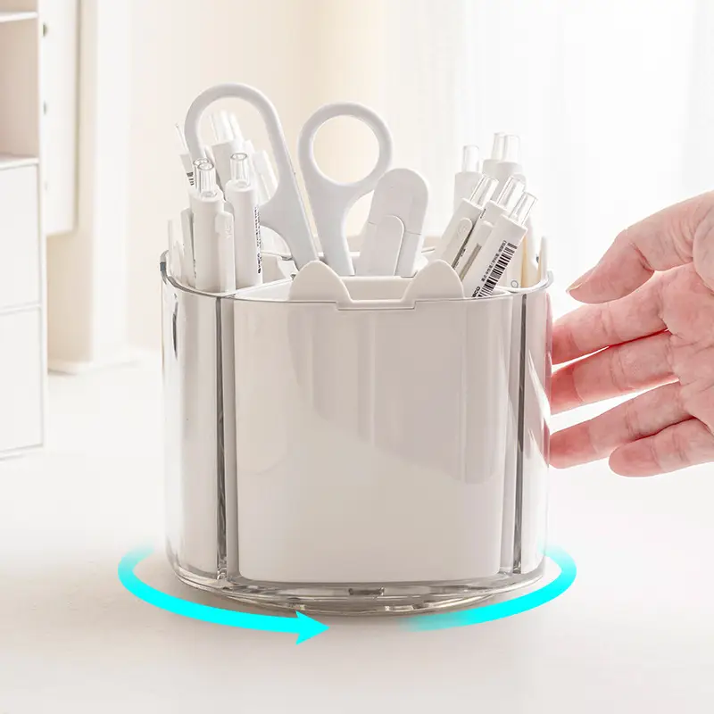 Rotating Makeup Brush Holder with Cat Design