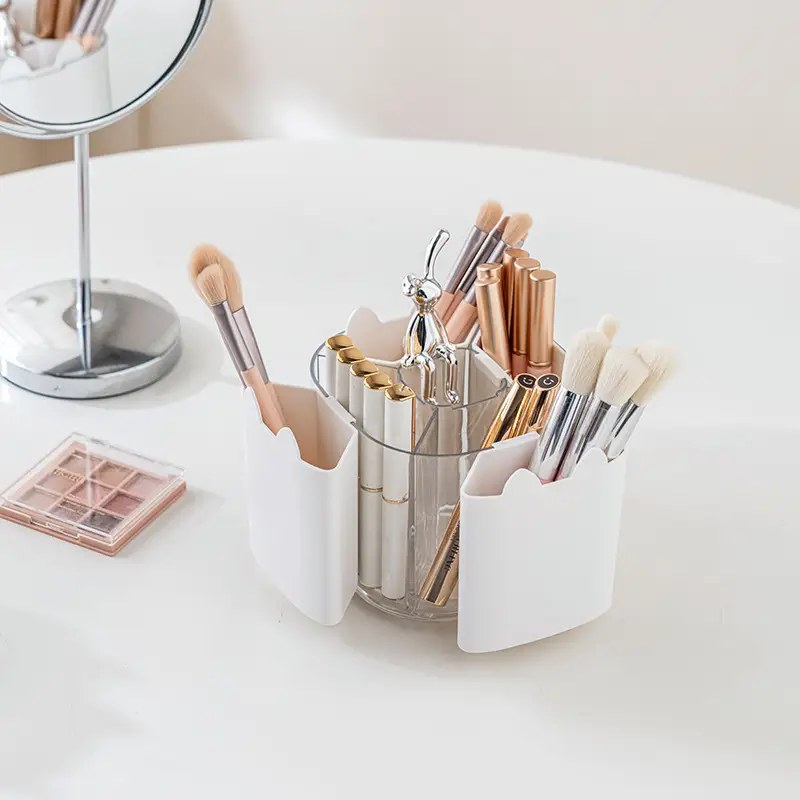 Rotating Makeup Brush Holder with Cat Design