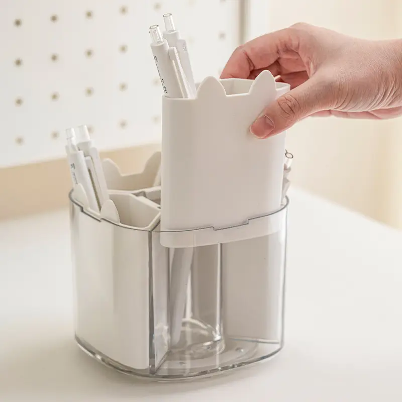Rotating Makeup Brush Holder with Cat Design
