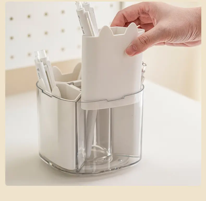 Rotating Makeup Brush Holder with Cat Design — feature 14