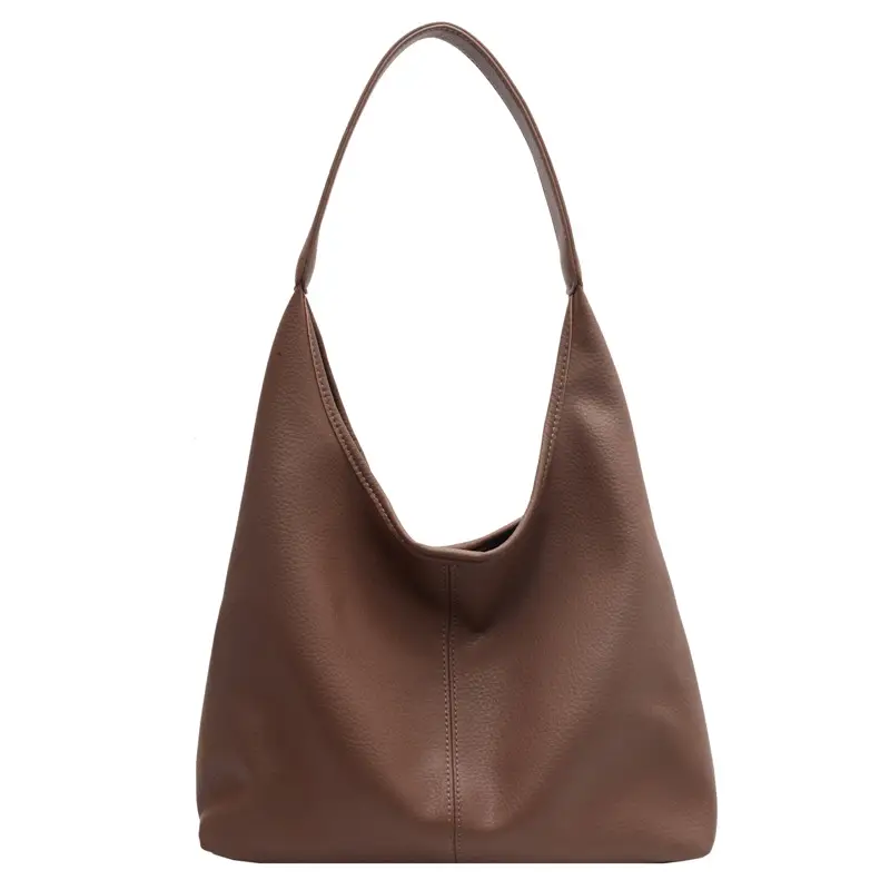 Brown Large Capacity Leather Shoulder Bag for Women - Image 9