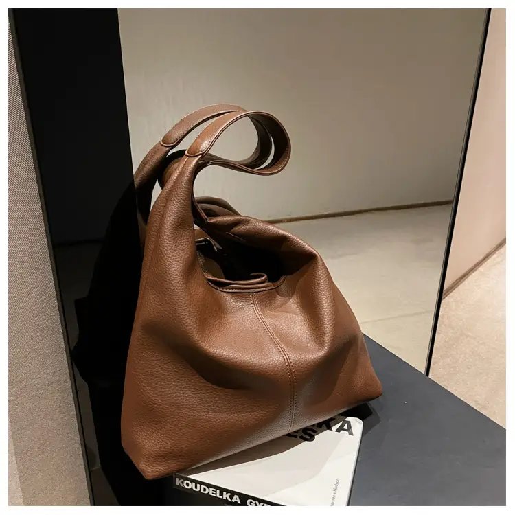 Brown Large Capacity Leather Shoulder Bag for Women — feature 35