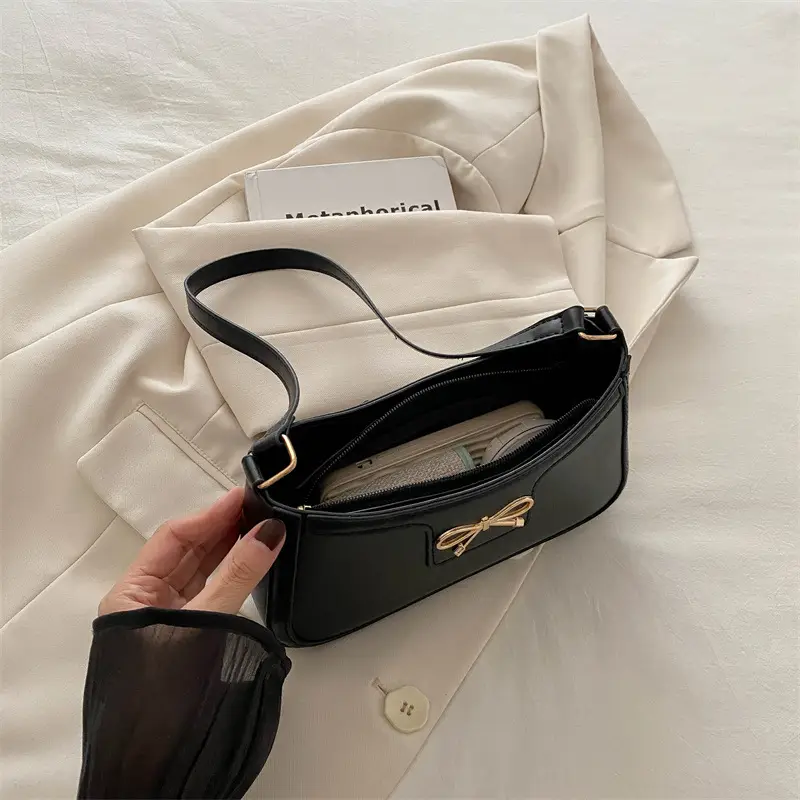 Black Bow Underarm Bag for Women Spring Summer - Image 7