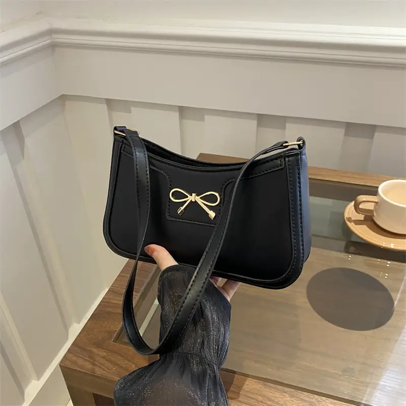 Black Bow Underarm Bag for Women Spring Summer - Image 3