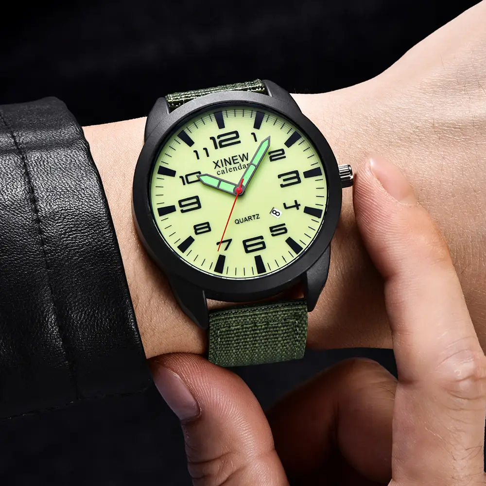 Men's Black Red Quartz Watch with Green Dial - Image 11