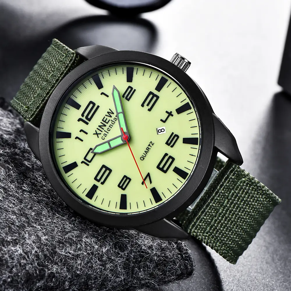 Men's Black Red Quartz Watch with Green Dial - Image 13
