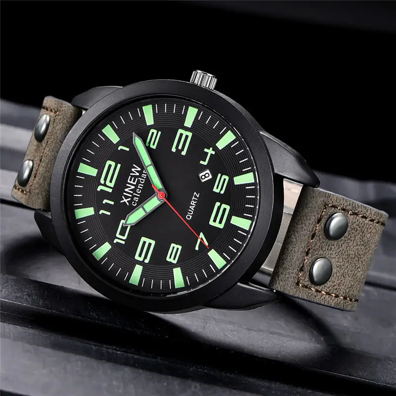 Men's Black Red Quartz Watch with Green Dial — feature 13