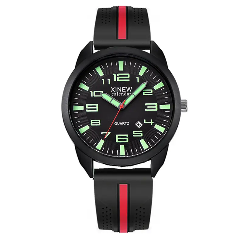 Men's Black Red Quartz Watch with Green Dial - Image 3