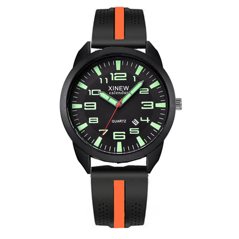Men's Black Red Quartz Watch with Green Dial - Image 4