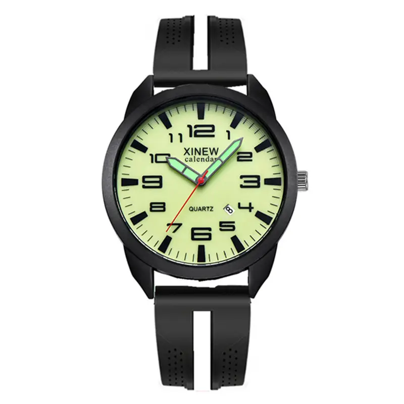 Men's Black Red Quartz Watch with Green Dial - Image 6