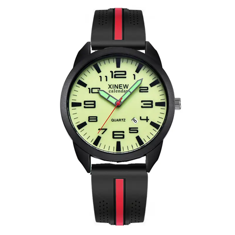 Men's Black Red Quartz Watch with Green Dial - Image 8