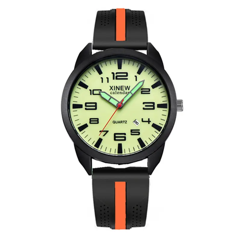 Men's Black Red Quartz Watch with Green Dial - Image 9